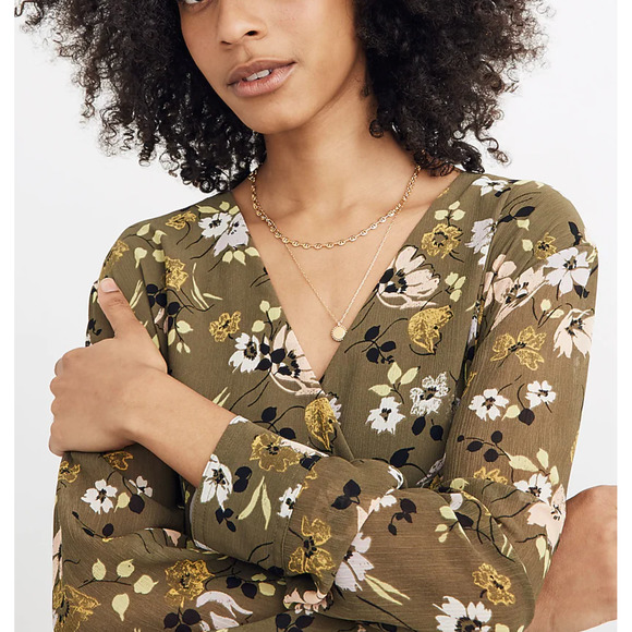 MADEWELL Cinch-Waist Tiered Midi Dress in Wildblooms Olive Green {3A34} - Picture 2 of 10